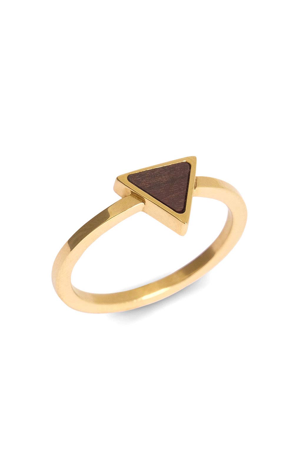 Kerbholz Holzschmuck – Geometrics Collection Triangle Ring, Damen Schmuck Ring, filigraner Ring mit dreieckigen Element aus Naturholz (Gold, L)