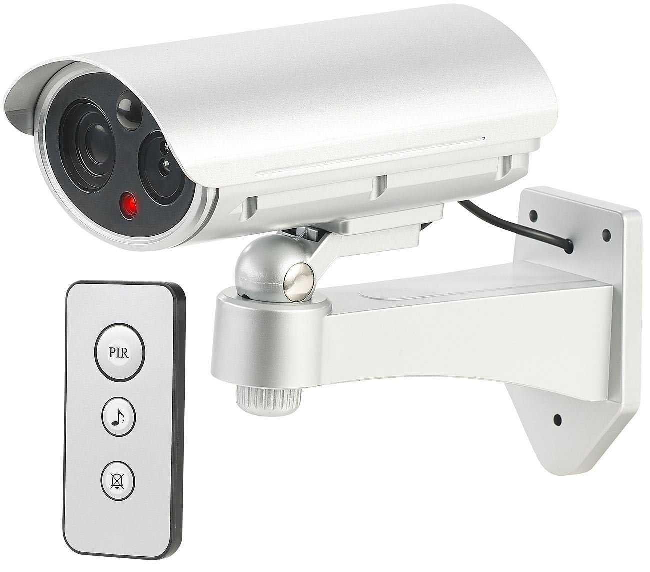 VisorTech Dummy Kamera: Überwachungskamera-Attrappe, Bewegungsmelder, Alarm-Funktion, 85 dB (Kameraatrappen, Überwachungskamera-Dummys, Überwachungskameras)