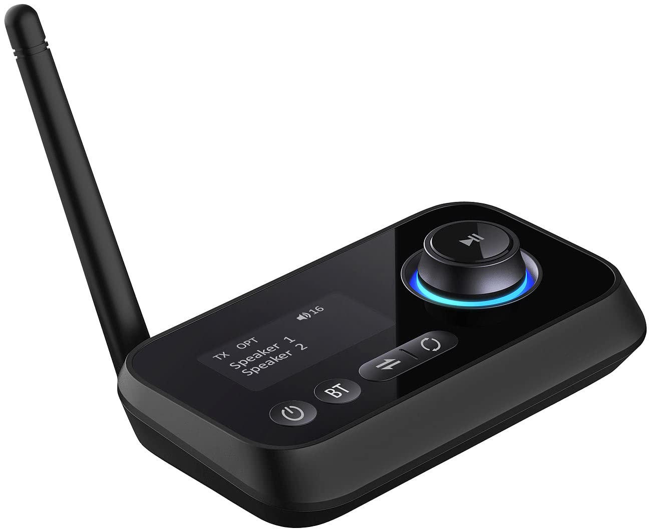auvisio Transmitter, Bluetooth: 2in1-Audio-Sender und -Empfänger mit Bluetooth 5, TOSLINK, LED-Display (Adapter TV, Bluetooth, Audio Adapter, Bluetooth, Lautsprecher iPad)