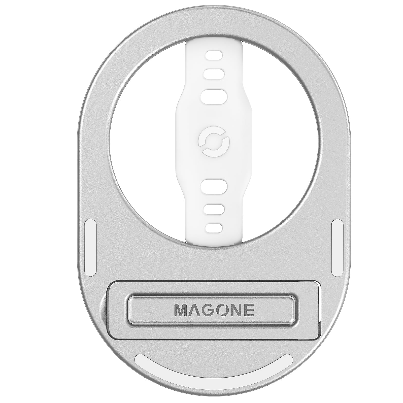 EWA The MagOne Plus Handyständer mit Silikon-Fingerschlaufe, abnehmbarer magnetischer Ständer, Starke Magnete haften an Metall, für iPhone 14, 13, 12 Pro/Max/Plus-Silber