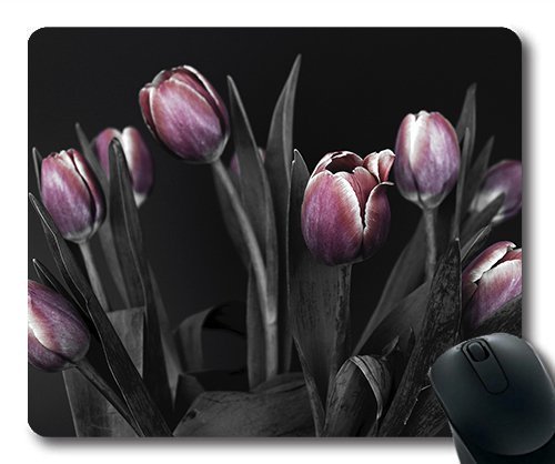 (Precision Lock Edge Mouse Pad) Tulips Flowers Pink Black and White Nature Spring Gaming Mouse Pad Mouse Mat for Mac or Computer