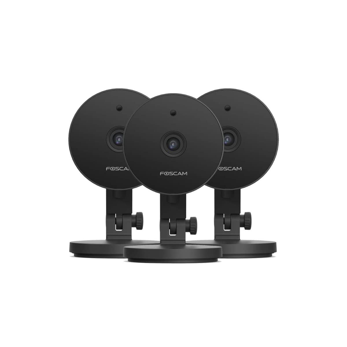 Foscam 3 x C2M-B IP-Kamera, WiFi, Innenbereich, HD, 2 MP, intelligente Bewegungserkennung, kompatibel mit Amazon Alexa, Schwarz