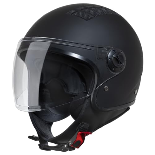 VINZ Como Jethelm mit Visier Herren und Damen | in Gr. XS-XL | Roller Helm Jet Helm Mopedhelm | ECE 22.06 Zertifiziert | Motorradhelm | Schwarz Matt