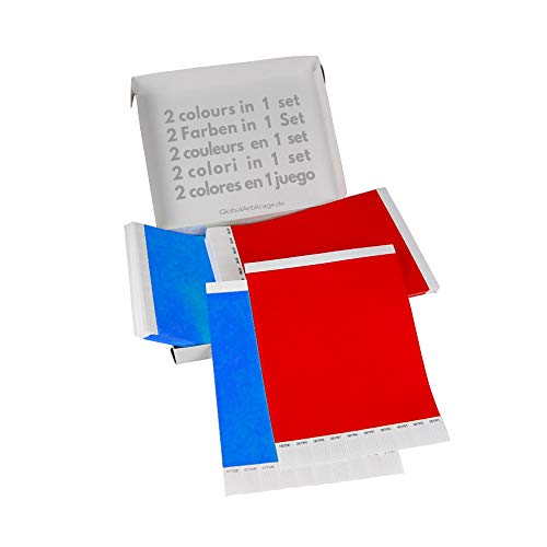 Rot+Hellblau Vorteilspack: 2x500 Eintrittsbänder aus Tyvek zum selbst gestalten und bedrucken von GA Event Solutions - Party Einlassbänder, Festival Armbänder für dein Event