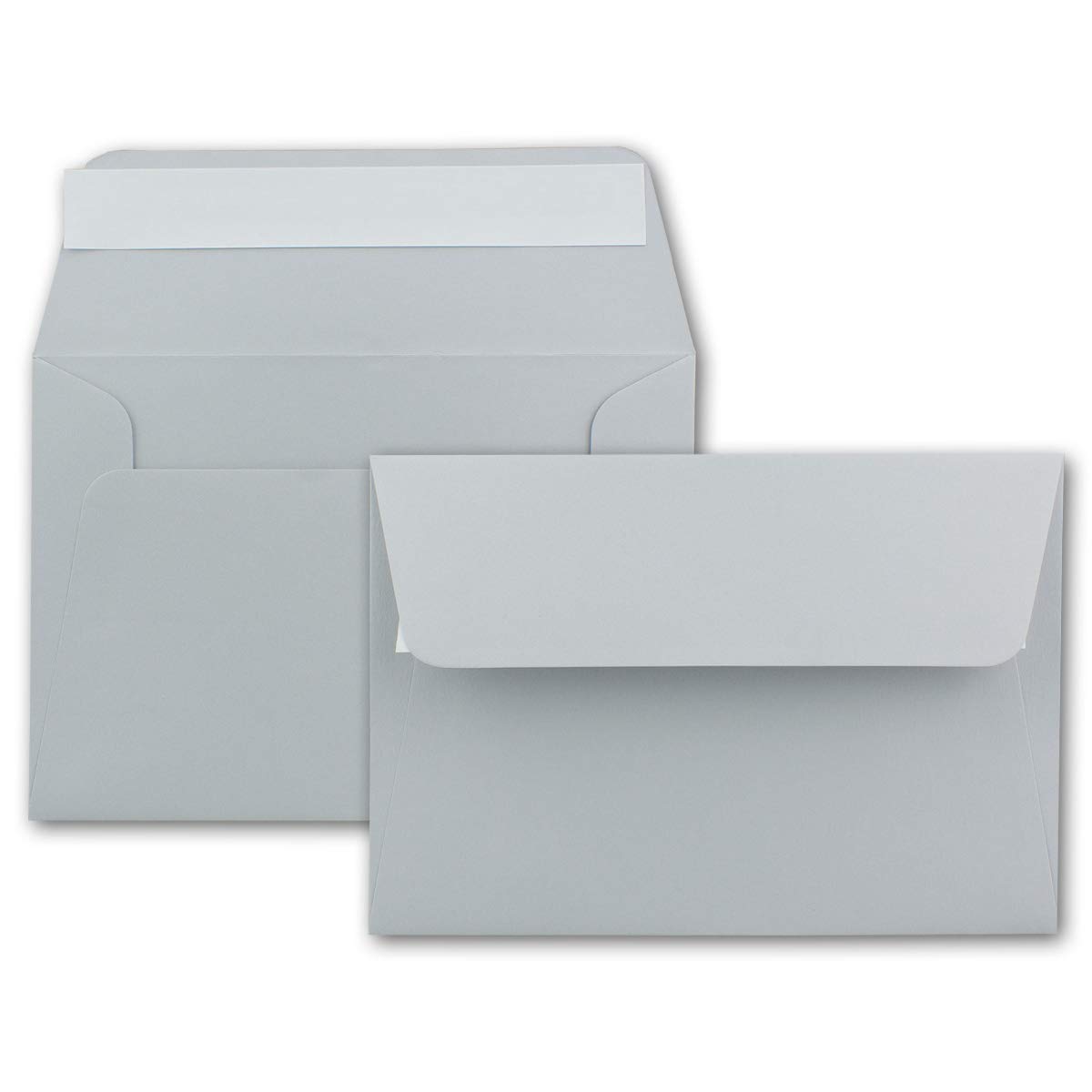 250x Brief-Umschläge B6 - Hellgrau - 12,5 x 17,5 cm - Haftklebung 120 g/m² - breite edle Verschluss-Lasche - hochwertige Einladungs-Umschläge