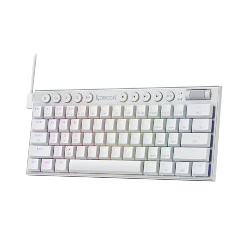 Redragon K632 60% kabelgebundene mechanische RGB-Tastatur, Tri-Mode-Gaming-Tastatur mit niedrigem Profil, Mediensteuerung und linearem roten Schalter, Weiß roten Schalter, Weiß