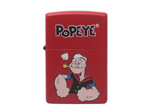 Zippo Popeye Benzinfeuerzeug - Premium Lighter in Chrom, Rot Matt, Schwarz Matt, Grün Matt mit Kult-Zeichentrick-Design (rot matt)