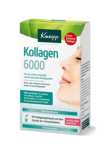 Kneipp Beautiful Me Kollagen 6000 - mit Biotin, Niacin, Zink, Vitamin C, Riboflavin & Schisandrabeeren-Extrakt - hochdosiert für einschönes Hautbild & ein gesundes Bindegewebe - 10 Portionsbeutel