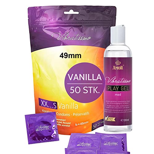 Vibratissimo Markenkondome Vorteilspack, 50 Small-Kondome 49mm + 250ml Gleitgel