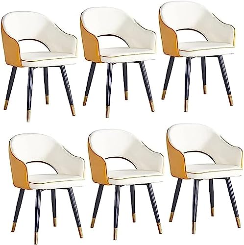 KEHTU Sessel für Küche, Esszimmer, PU-Leder, 6er-Set, modernes Wohnzimmer, Esszimmer, Akzentsessel mit Metallbeinen für Zuhause, gewerbliche Restaurants (Farbe: Gelb + Weiß)