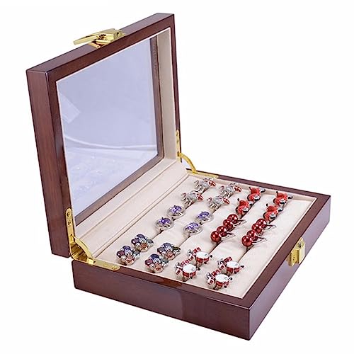 XIAOJUN 1 x Manschettenknopfbox aus Glas für Sammlung aus lackiertem Holz, Präsentationsbox, Aufbewahrung, 12 Paar, Kapazität für Ringe, Box