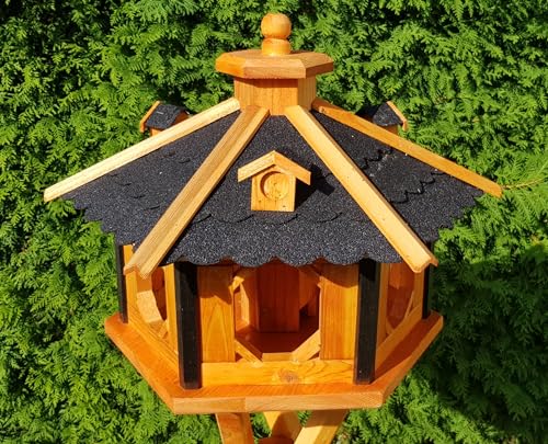 Vogelhaus aus Holz wetterfest (XL ohne Ständer, Schwarz)
