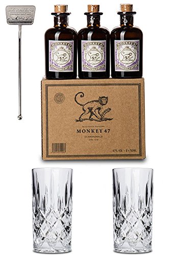 Monkey 47 Gin Set | 6X Monkey Minis | 2X Gin Tonic Gläser | 1x Stirrer | 1x Cocktailkarte