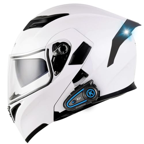 Motorradhelm Klapphelm Bluetooth Integriertem ECE Zertifiziert Motocross Racing Helm Für Damen Herren Mit Eingebautem Mikrofon Doppelvisier Flip Vollvisierhelm Rollerhelm 9,XXL:63-64CM
