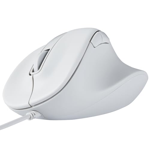 ELECOM Wired USB Ergonomic Shape Mouse, Silent Click, Right Hand, 2000DPI, 5 Buttons, Optocal Sensor, Compatible with PC, Mac, Laptop, EX-G, XLsize White (M-XGXL30UBSKWH)