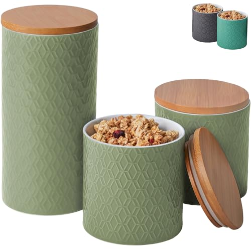Keramik Vorratsdosen mit Deckel in Mint - Keramikdosen 3er Set - Luftdicht - Modern & Dekorativ - Spülmaschinenfest - für Kaffee Tee Müsli