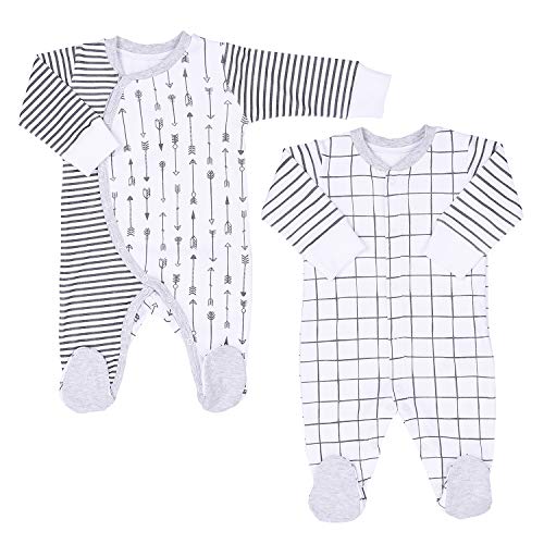 2er Set Basic Baby Zwilling Langarm Strampler mit Fuß Bio Baumwolle für Mädchen Jungen Neugeborene Weiß 50/0-1 M