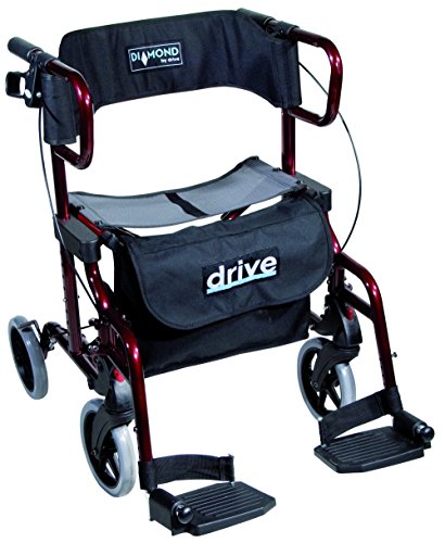 drive 9319 Diamond Deluxe Leichtgewicht Rollator und Transportstuhl in einem Farbe rot