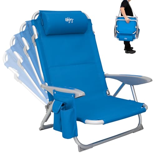 #WEJOY Strandstuhl klappbar Hochlehner Klappstuhl 4 Position Leicht tragbar Stark stabil Campingstuhl Lay Flat Chair Max Hold bis 120kg / 265 lbs (Blue)