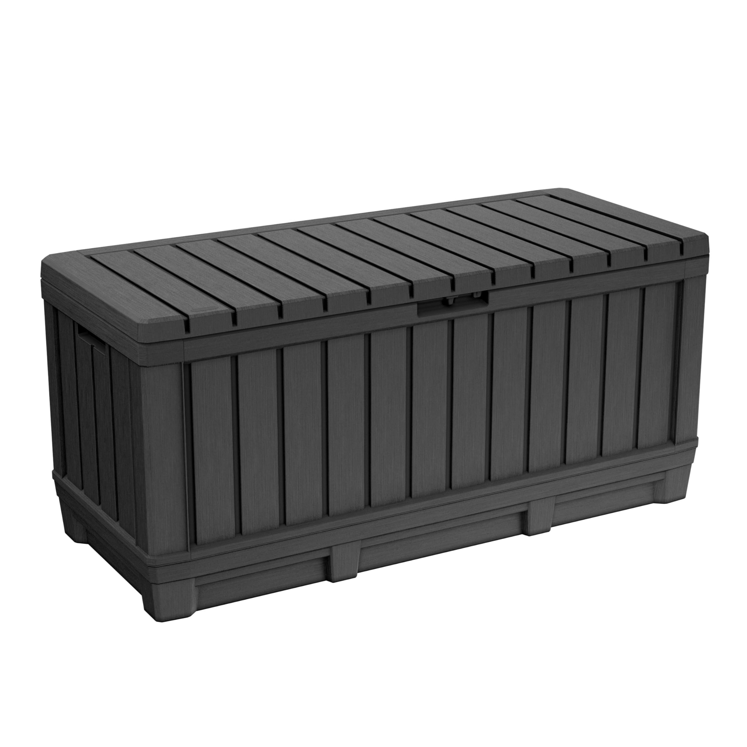 Keter Kentwood Auflagenbox mit Holzoptik, 350l Kapazität, braun, Kissenbox, 128x53.6x59cm, wetterfest