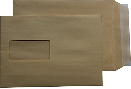 500 St. Versandtaschen Briefumschläge C5 A5 braun haftklebend mit Fenster 162 x 229 mm HK