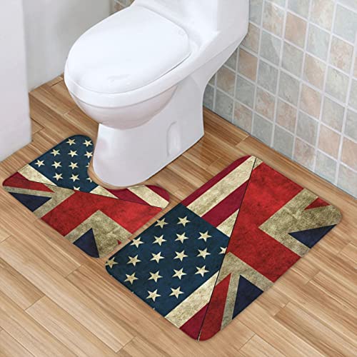Badezimmerteppich-Set, 2 Stück, Motiv: USA-Flagge, bedruckter Flanell, rutschfest, saugfähig, Badezimmerteppich, WC, U-förmiger Konturteppich