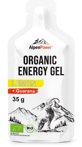 AlpenPower Bio Energy Gel Zitrone 12x 35g I 100% natürliche Inhaltsstoffe I Mit Koffein aus Guarana I Schnelle & langanhaltende Energie I Ohne Zusätze I Ideal für Ausdauersport