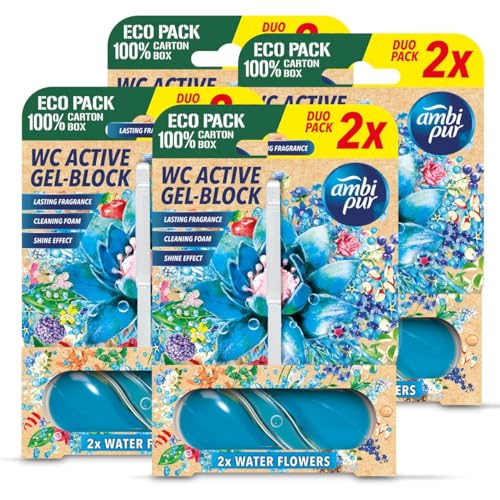 Ambi Pur WC Active Gel-Block 2x45g Water Flowers - WC Duft (4er Pack)
