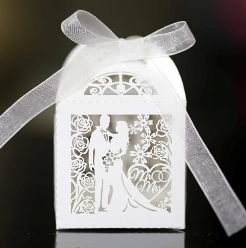 Geschenkbox for Hochzeiten, Bonbonschachteln aus Papier, Partytüten aus Papier, 50/100/200 Stück, Geschenkboxen for Hochzeit, Bräutigam, Braut, Bänder, Party-Süßigkeiten-Verpackungsbox (Farbe: 1, Größ