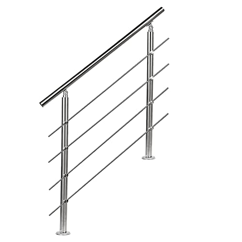 EINFEBEN Edelstahl Handlauf, 100 cm gebürsteter Edelstahl Geländer mit 4 Querstreben Ø 42mm, Handläufe für Treppen für innen & außen