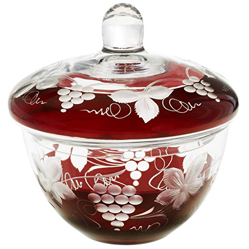 CRISTALICA Dose Keksdose Konfektdose Schmuckschatulle Red Grapes H 14,5 cm Aufwendig Handgeschliffenes Hochwertiges Glas