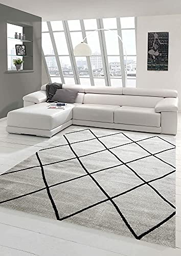 Teppich-Traum Skandinavischer Stil Wohnzimmerteppich Rautenmuster - pflegeleicht - dunkelgrau schwarz Größe 80x150 cm