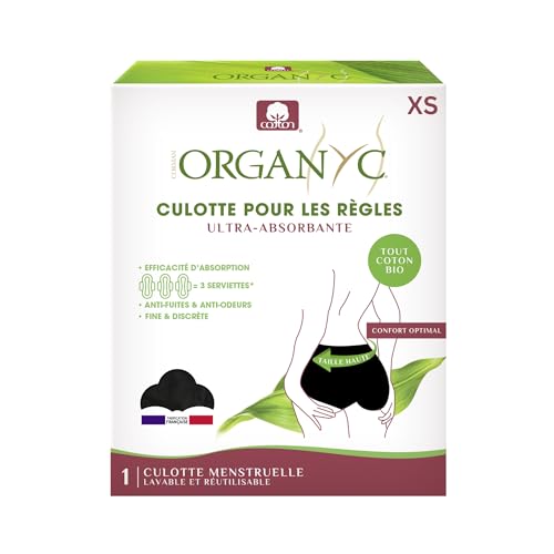 Organyc wiederverwendbare Menstruationshose, besonders saugfähig, Größe XS, Schwarz
