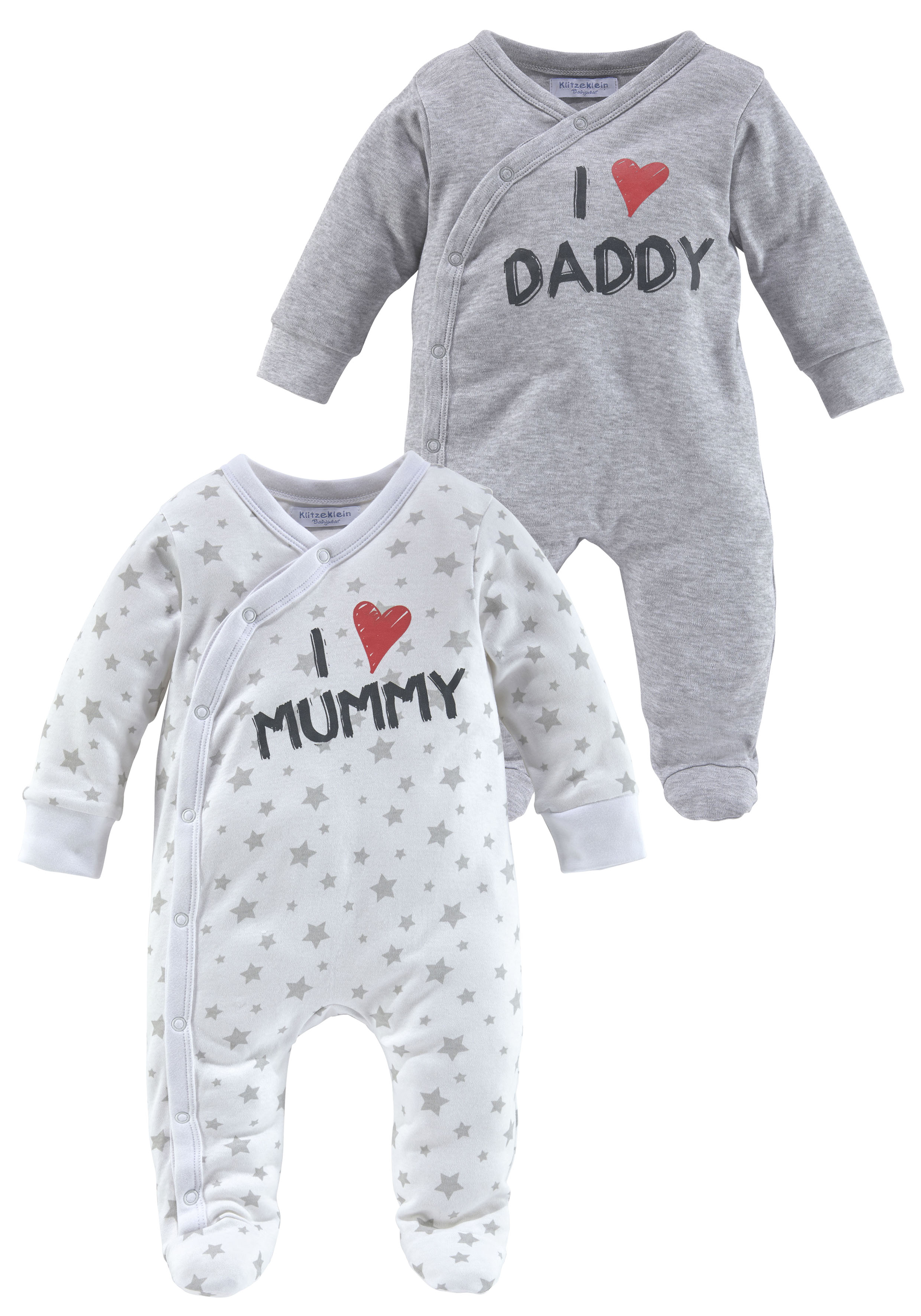 Klitzeklein Schlafoverall "I love Mummy / I love Daddy", (Packung, 2 tlg.)