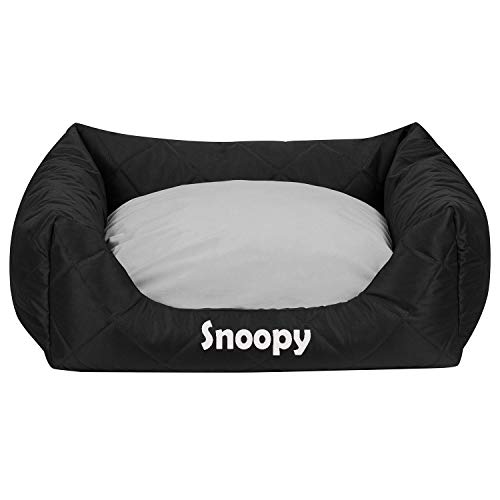 Ferocity Personalisiertes Hundebett mit Namen Bedruckt waschbares Hundesofa mit Rand und Wendekissen, Hundekissen aus Cordura, Grau auf Schwarz 100x80 [123]