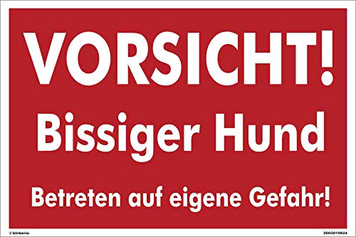 Kleberio® Warn Schild 60 x 40 cm - Vorsicht! Bissiger Hund Betreten auf eigene Gefahr - stabile Aluminiumverbundplatte