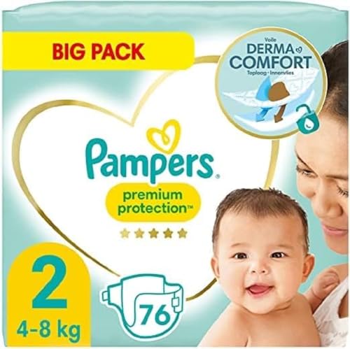 Pampers Premium Protection Größe 2, 76 Windeln, 4kg-8kg, Pampers bester Komfort und Schutz für empfindliche Haut