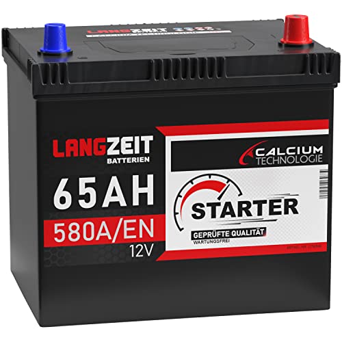 LANGZEIT ASIA Autobatterie 65Ah 12V 580A/EN ASIA Batterie Plus-Pol Rechts 30% mehr Startleistung ersetzt 60Ah