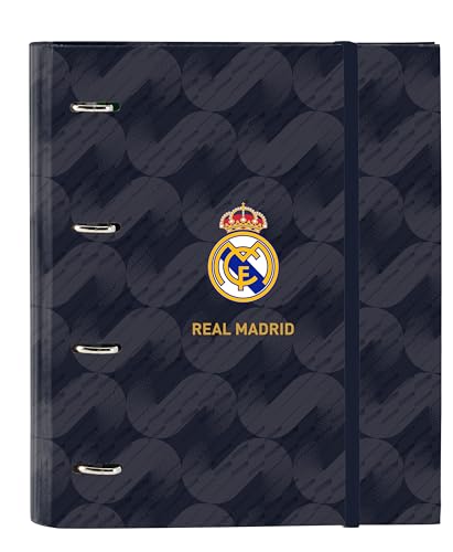 Safta Real Madrid 2. Teammappe 23/24, 4 Ringe, 35 cm, mit 100 A4-Blättern, ideal für Kinder unterschiedlichen Alters, bequem und vielseitig, Qualität und Widerstandsfähigkeit, 27 x 3,5 x 32 cm,