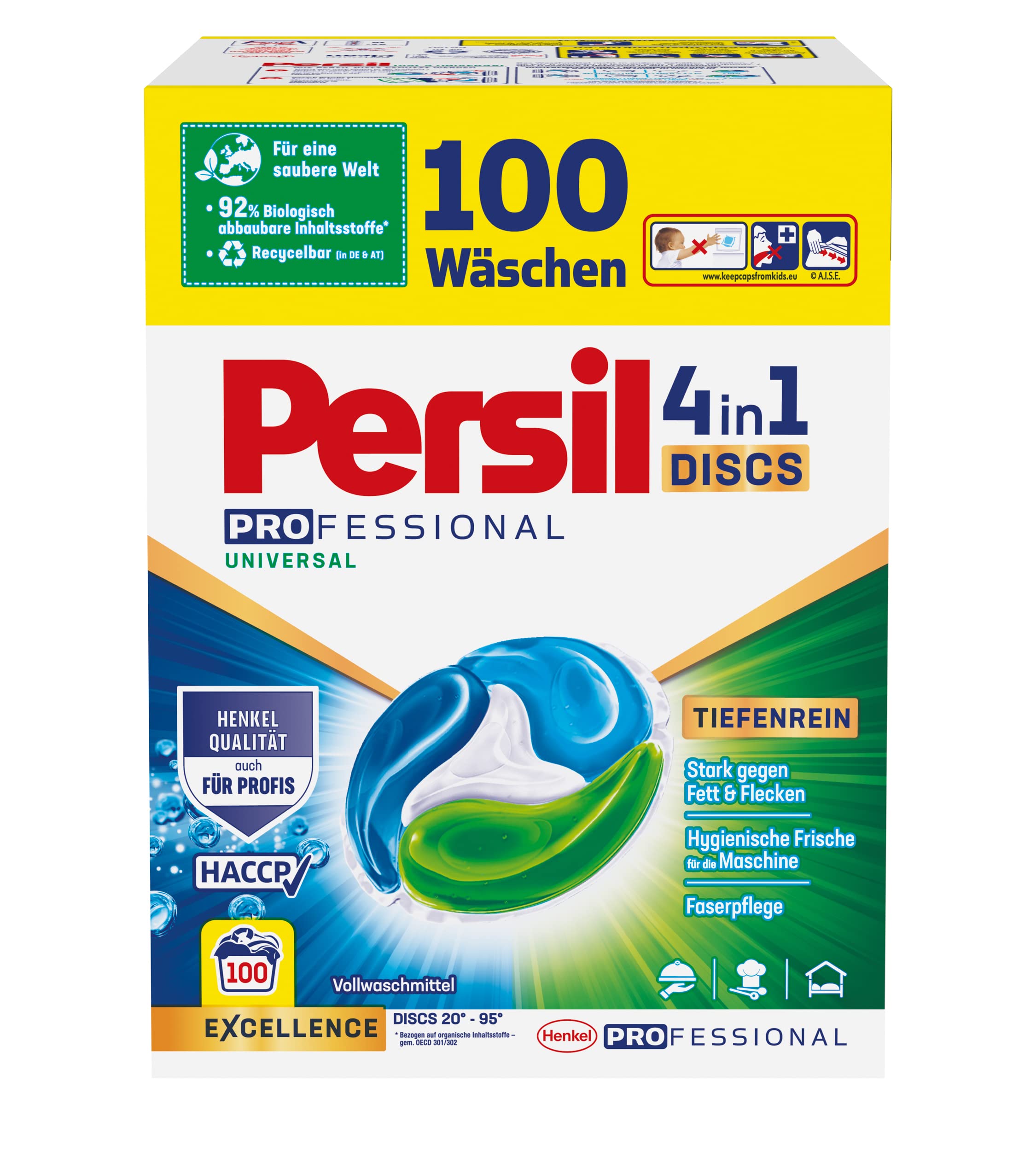 Persil Tiefenrein 4in1 DISCS (100 Waschladungen), Universal Waschmittel mit Tiefenrein Technologie, Vollwaschmittel für reine Wäsche und hygienische Frische für die Maschine