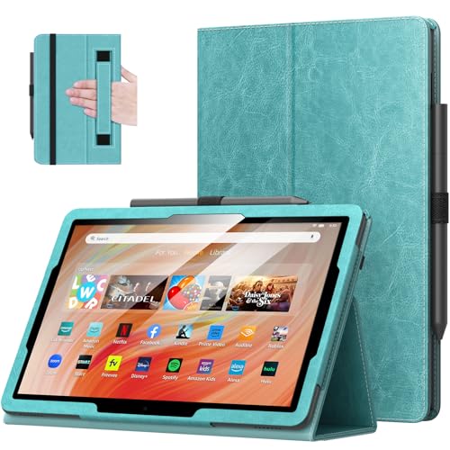 Moko Hülle Kompatibel mit All-New Amazon Kindle Fire HD 10 & 10 Plus Tablet (13./11. Generation, 2023/2021) 10,1", PU Leder Ständer Tablet Hülle mit Auto Schlaf/Aufwach Funktion, Himmelblau
