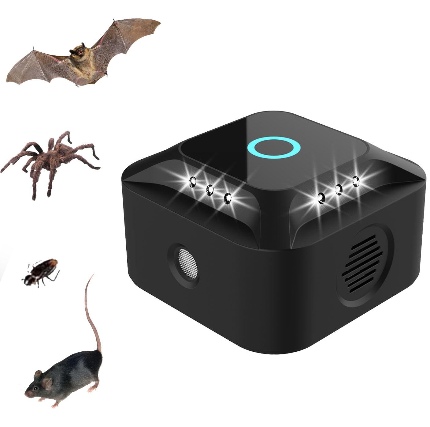 Ultraschall für Ratten, Ultraschall Mäuse und Ratten, 360° mit LED-Licht, Ultraschall-Abwehrmittel für Mäuse, Nagetiere, Schädlinge, Innenbereich, Plug-in Kakerlaken, Schädlingsbekämpfung für Garten