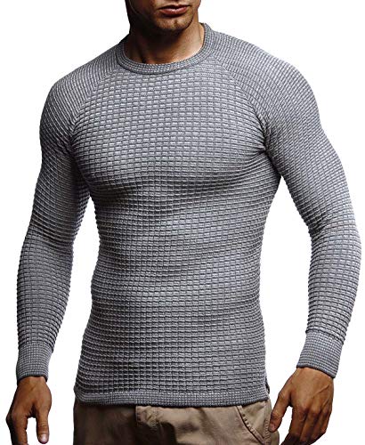 Leif Nelson Herren-Strickpullover Woll-Pullover mit Rundkragen Moderner Pullover Sweatshirt LN20746; S; Grau