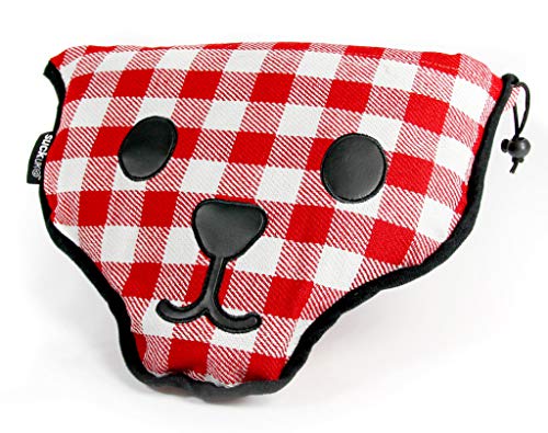 SUCK UK Bärenfell Picknickdecke | Maschinenwaschbar | Picknickdecke in Form eines Bärenfell-Teppichs | Wasserdichte Kartierte Decke | Sitzunterlage Outdoor | Rot-Weißes Karo-Design | Polyester