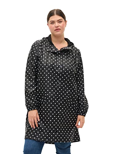 Zizzi Frauen Plus Größe Regen Jacke Punktmuster verschweißte Nähte Größen - Plus Size Damenkleidung 50-52 Black W/White Dot