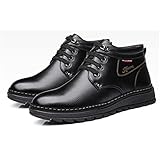 GFHTH Lässige Business-Lederschuhe,Winter Herren Schwarze Stiefel,Warme Baumwollstiefel,Mikrofaser-Leder Warme und wasserdichte High-Top-Baumwollschuhe,Black-43