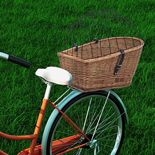 Festnjght Fahrradkorb Rattan Fahrradkorb für Hunde Hundekorb Fahrrad Hinten mit Abdeckung Fahrrad Hundekorb Hunde Fahrradkorb Hinten 55×31×36 cm Naturweide