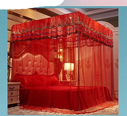 HTRNDDFF Hochzeit rotes Moskitonetz Haushalt einzelnes Netzgarn dreitürig 1,8 m Bettverschlüsselung Landung Prinzessin Palast Netzgarn 1,2 m doppelt 2-Rot, 1,8 x 2,2 m