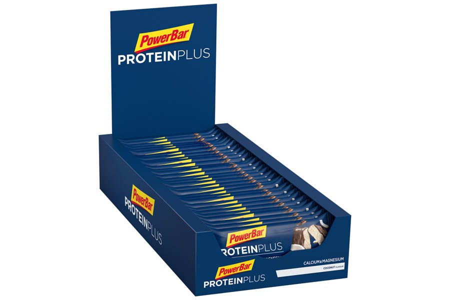 PowerBar Protein Plus Riegel mit Mineralien, Magnesium und Calcium - Eiweiß-Riegel, Fitness-Riegel mit Vollmilchschokolade - Kokos (30 x 35g)