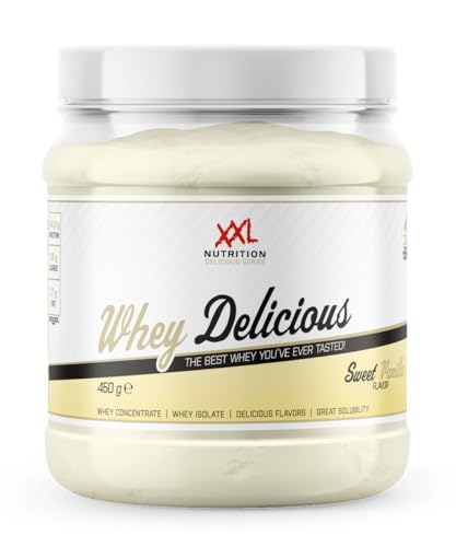 XXL Nutrition - Whey Delicious Protein Pulver - Leckerste Shake - Eiweiss Pulver, Whey Protein Isolat & Konzentrat - Hohe Qualität - 78,5% Proteingehalt - Süße Vanille - 450 Gramm